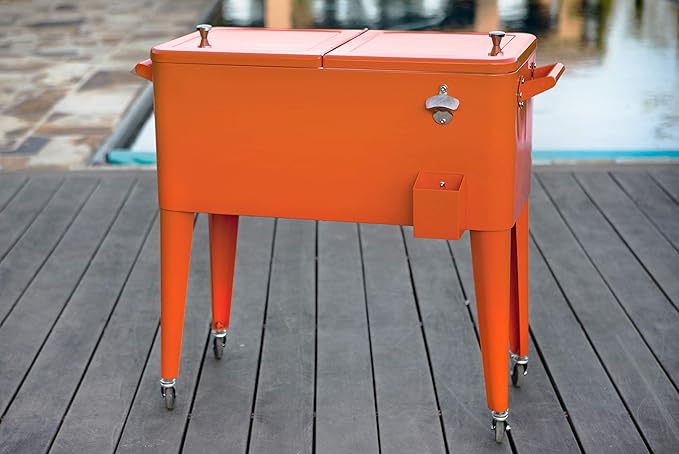 Permasteel 80 Quart Party Cooler, Rolling Ice Chest with Wheels and Handles for Indoor Outdoor Patio