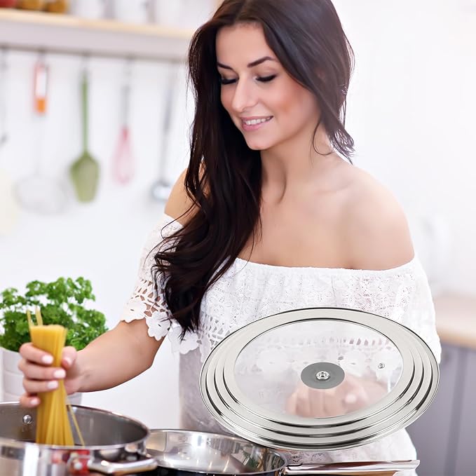 Pan Lid Fits 11, 12 & 13 Inch Cookware, Universal Lid for Pots, Pans and Skillets,Replacement Frying Pan Cover with Tempered Glass Top, Stainless Steel Cast Iron Skillet Lids - Heat Resistant Handle