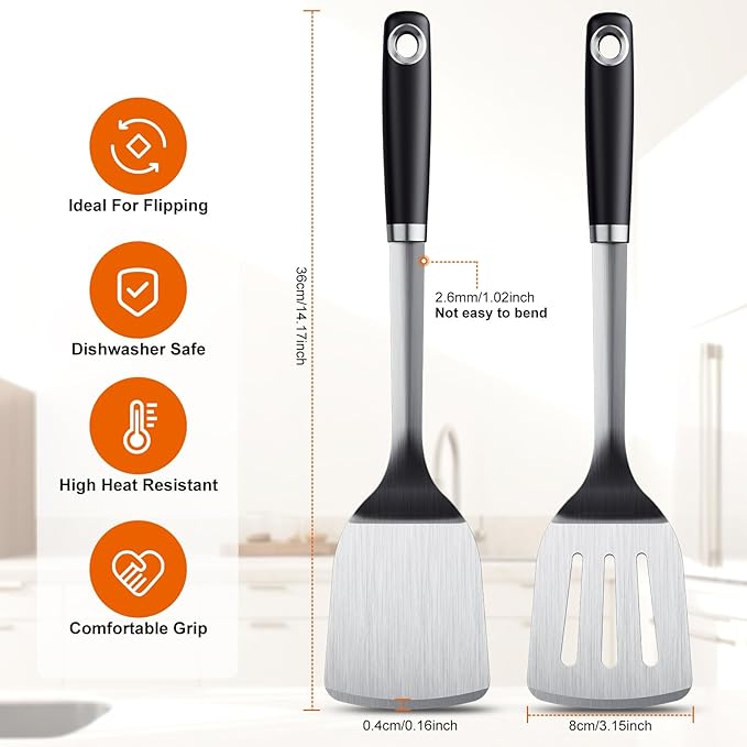 Stainless Steel Spatula Set, 1PC Heavy Duty Turner/Metal Spatula, High Heat Resistant Kitchen Cooking Utensils, Ideal Cookware for Frying Steak, Fish, Eggs or Pancakes