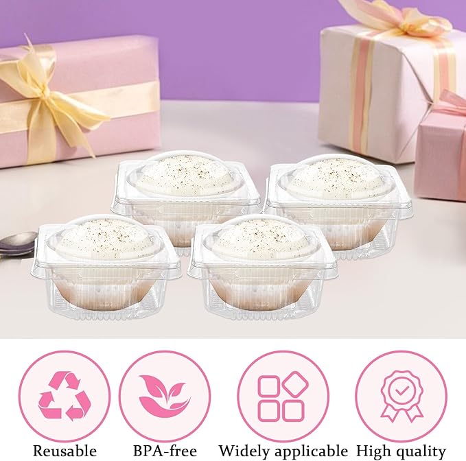 200 Pack Individual Cupcake Containers Thick Clear Dome Cupcake Holder Single Cupcake Container for Wedding Baby Shower Birthday Party Supply