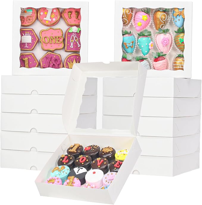 30pcs 8x8x2 Inches White Cookies Boxes Packaging for Cakes, Strawberries, Truffles & More