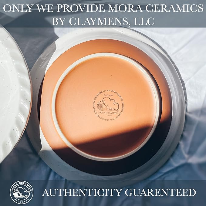 Mora Ceramic Classic 9 Inch Pie Pan Set of 2 - Round Pie Plate for Baking Apple/Pumpkin Pies, Quiche, Rolls, etc. Dishwasher and Oven Safe Dishes, Shallow Pans for Original Recipes - Vanilla White