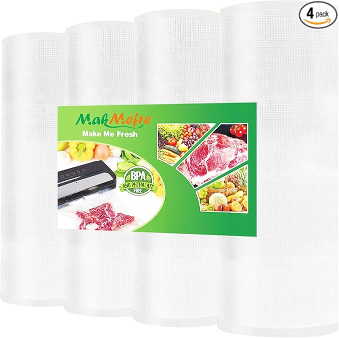 MakMeFre 4Pack (Total 80Feet) 11x20 Vacuum Sealer Bags Rolls with BPA Free,Heavy Duty Vacuum Sealer Storage Bags Rolls,Cut to Size Roll,Great for Sous Vide