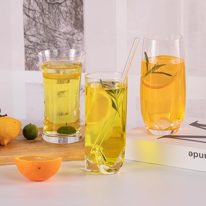 KAMMAK Drinking Glasses Set of 2, 11.8oz Crystal Water Glasses, Everyday Tall Glass Cups, Highball Glass for Cocktail, Juice, Mojito, Iced Tea, Kitchen and Bar Glassware Gifts, Collins Glasses