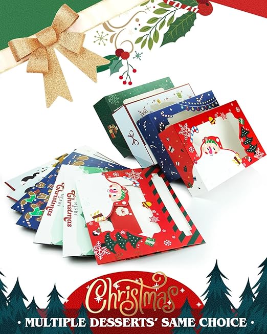 qiqee Christmas Cookie Boxes for Gift Giving 8x5.3x2 inch 50Packs Christmas Bakery Box with Window Treat Box for Donuts Candies and Biscuit
