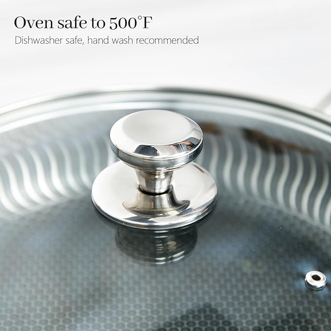 13 In Glass Lid for Frying Pan, Tempered Replacement Cover Compatible with All 13 inches Cookware for Skillets, Round Cast Iron, Cast Aluminium, Stainless Steel Pans &Pots