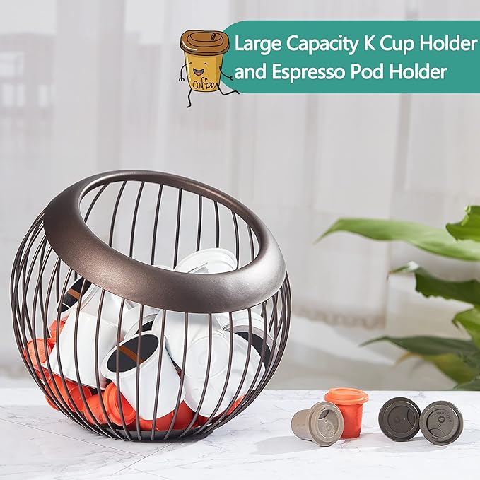 Patelai 2 Pieces Coffee Pods Holder Large Capacity Coffee Pod Baskets Stainless Steel Cup Organizer Sturdy for Espresso Capsule Pot Storage Metal Wire Fruit Bowl Snack Storage(Dark Brown)