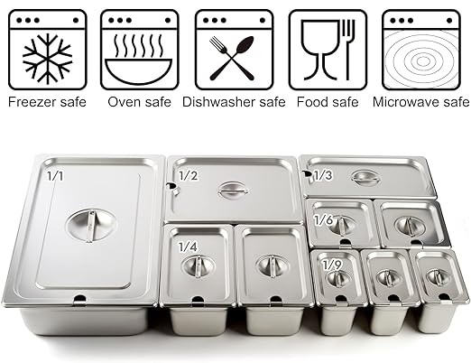 CURTA 6-Pack 1/4 Size Slotted Steam Table Pan Cover, Lid with Handle, NSF, Hotel & Catering Food Cover