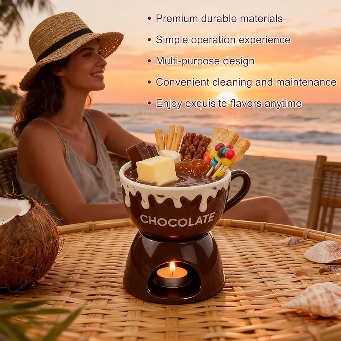 Chocolate Melting Cup, Chocolate Fondue Mug, Personal Ceramic Cheese Melting Cup, Butter Melt Fondue Mugs Set For Dinner Appetizer Sauce Cheese Candy Bread Caramel Birthday Wedding Picnics [2 Pieces]