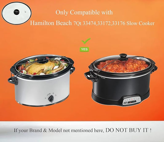 Oval Slow Cooker Lid with Sealing Ring Compatible for Hamilton Beach 7Qt Slow Cooker 33474,33176,33172