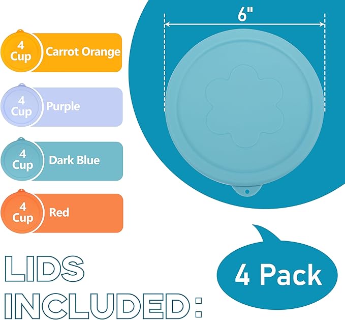 4 Cup Silicone Replacement Lids Storage Cover for Pyrex 7201-PC Glass Bowls (Container not Included) 4 Pack Microwave, Dishwasher and Freezer Safe