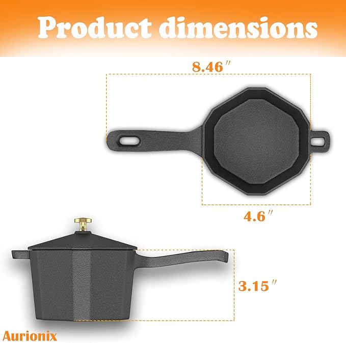 Cast Iron Sauce Pot with Lid,Premium Small Cast Iron Pan for Butter Melting, Basting and Grilling,Heavy Duty Butter Warmer, Camping Cookware, pre seasoned, Includes accessories