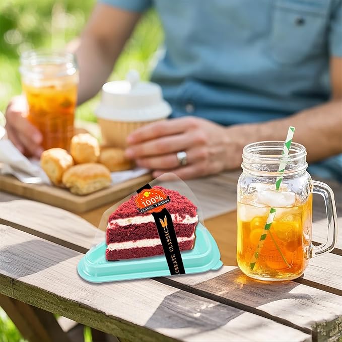 Cake Slice Container, 50 Pack Clear Plastic Cake Containers Cheesecake Container Pie Slice Box, Individual Pie Slice Box Disposable Cheesecake Containers For Pies Snack Dessert (Green)