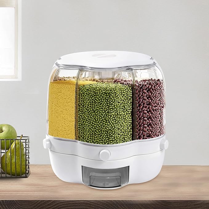 360° Rotatable Cereal Dispenser, One-Click Rice Output, Visible Round Multigrain Tank Cup Dry Rice Container Food Dispenser Sealed Grains Cans Grain Storage Tank for Storage Small Beans(Style 6)