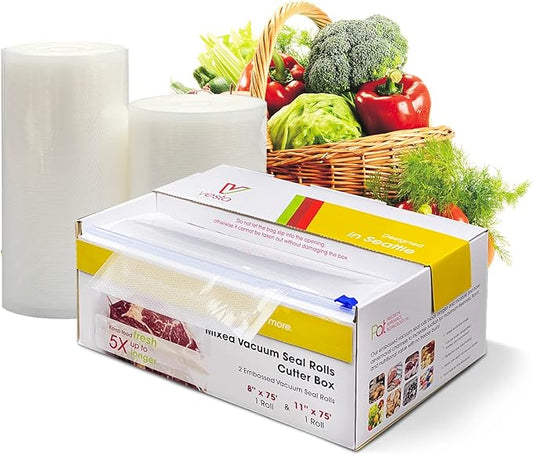 Vacuum Sealer Roll (8” x 75’ and 11” x 75’) Keeper with Cutter - Premium Seal Bags for Food Saver, Ideal for Meal Prep, Sous Vide, and Storage, Vesta Precision