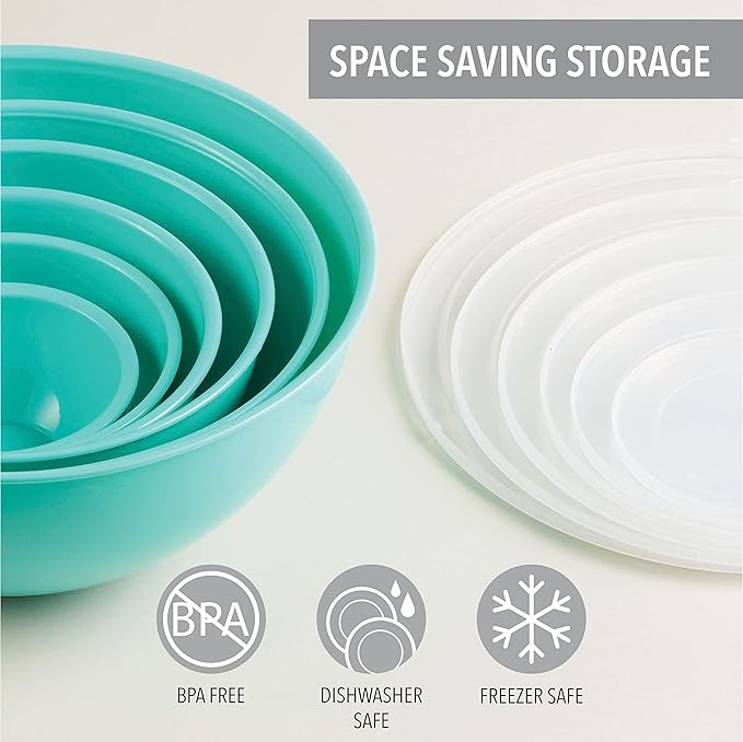 Mixing Bowls with Lids Set, Plastic Mixing Bowls with Airtight Lids, Nesting Mixing Bowl Set for Space Saving Storage, Ideal for Cooking, Baking, Food Prep & Food Storage, 12 Piece Set