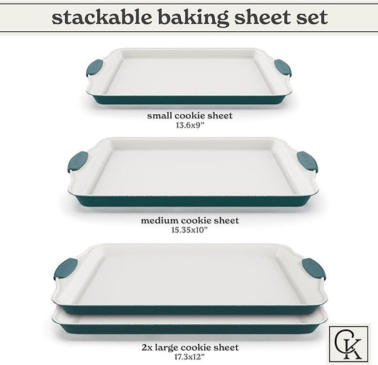 Country Kitchen Nonstick Stackable Bakeware Set - Heavy Duty, Durable, Easy Release Baking Set, Sage, 4 Pcs