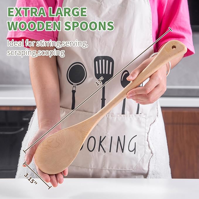 Wooden Spoons for Cooking, Large Wooden Spoons Wooden Mixing Spoon Heat Resistant Wooden Cooking Utensils for Nonstick Cookware