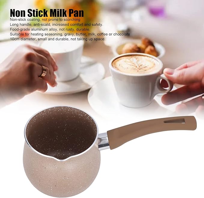 Single Handle Coffee, Pot Mini Milk Pan Aluminum turkish coffee pot Warmer Boiling Alloy Non Stick Anti Scalding for CookingBrown (Brown)
