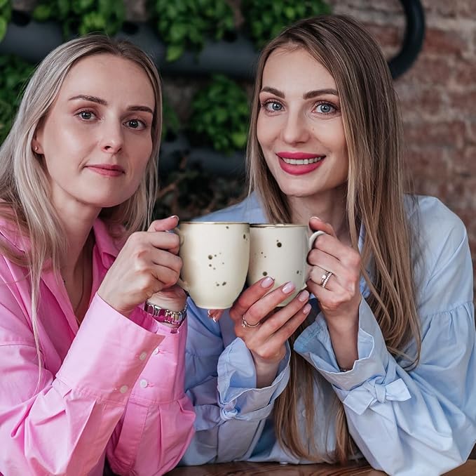 Coffee Mugs Set Of 6, 14 Oz Large Handle Heavy Duty Cups - Microwave Dishwasher Safe - Latte, Cappuccino, Tea, Cocoa, Mocha - Men, Women, Home Office Daily Use, Classic Assorted Colors