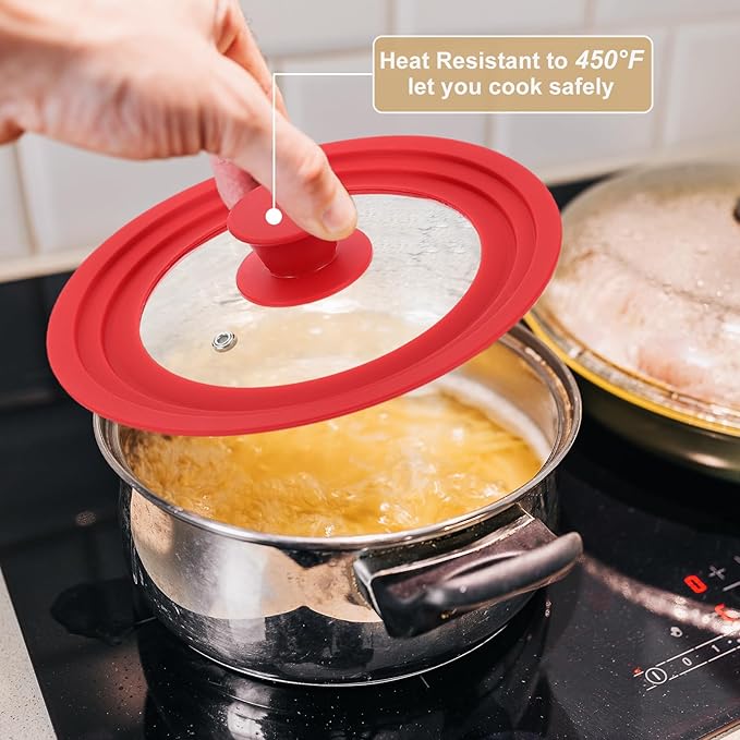 uxcell 1Pcs Universal Lid for Pot Fit 8, 8.5, 9.5 Inch Diameter Cookware, Replacement Pan Lids with Heat Resistant Silicone Rim, Steam Vent Pan Lid for Pots, Frying Pans, Skillets, Red