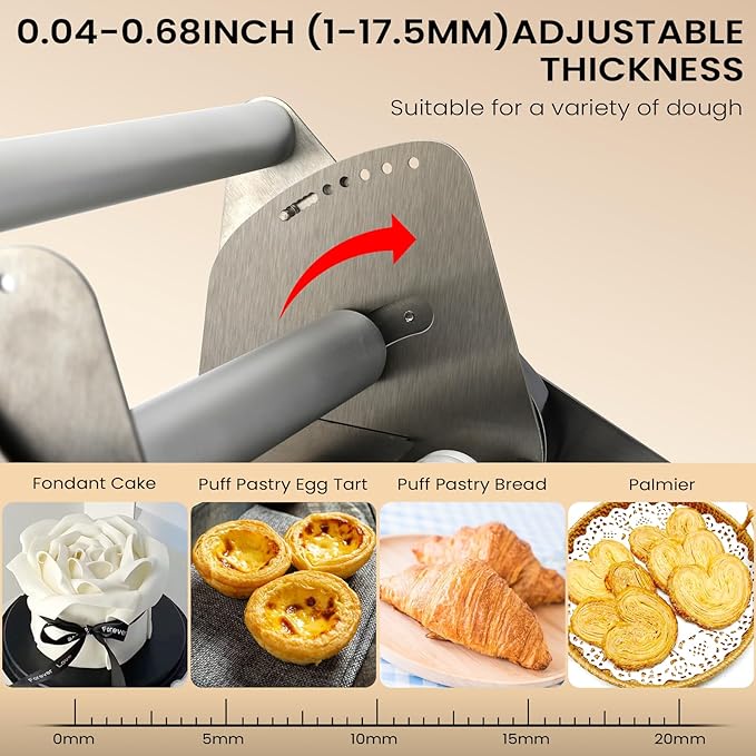 Compact Dough Sheeter (12") with 2 Sheeter Board. Manual Dough Sheeter Machine with Adjustable Thickness Settings for Making Fudge Crust, Pizza Dough, Puff Pastry Dough