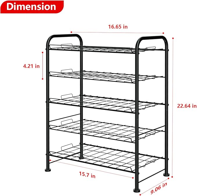 Water Bottle Organizer 5 Tier FreeStanding Water Bottle Storage Rack Metal Beverage Can Dispenser for Pantry, Kitchen Cabinet Countertop, Black