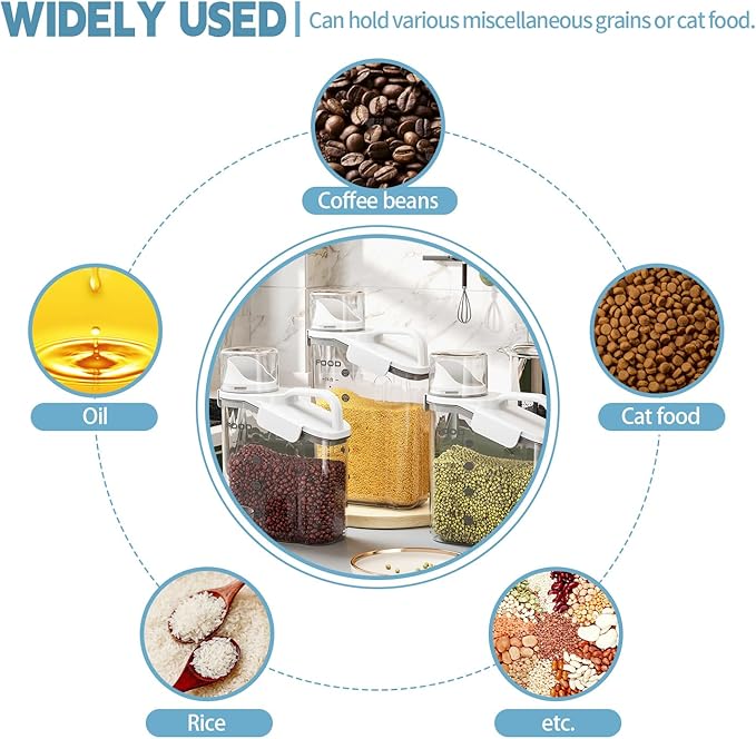 2 PCS Airtight Storage Containers, 2.8L/95fl.oz Cereal Rice Holder, Dog Cat Food Dispenser with Measuring Cup, BPA Free Clear Plastic Kitchen Pantry Organization Bin, 1 Blue+1 White