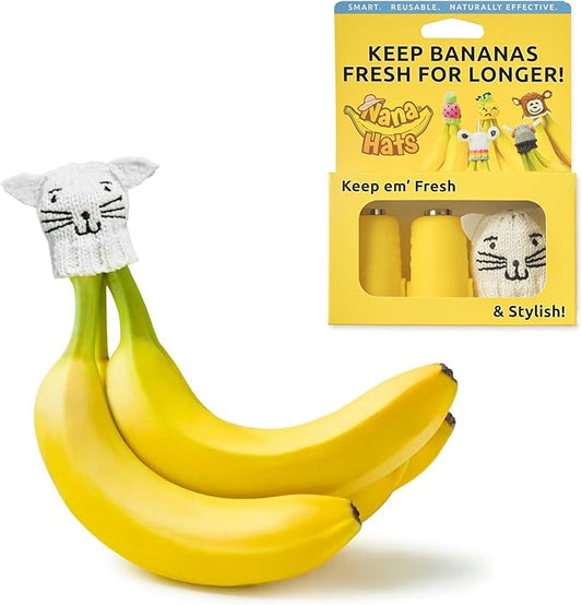 NANA HATS Banana Freshness Preserver, Keep Bananas Fresh Longer, Ideal for Organic Bananas, Innovative Banana Holder for Home Use, Extend Freshness of Your Fruit, AS SEEN ON SHARK TANK, Cat