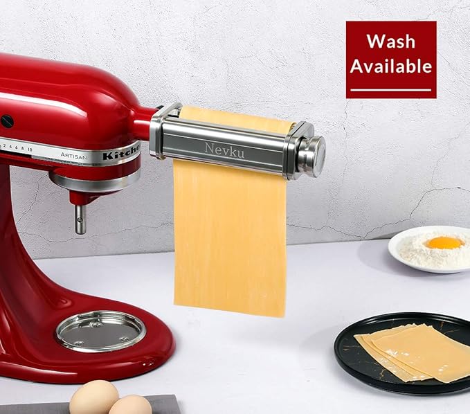 Pasta Roller Attachment for KitchenAid Stand Mixer, Stainless steel Pasta Roller Attachment with 8 Adjustable thickness knob, Stainless Steel Pasta Maker accessory Machine
