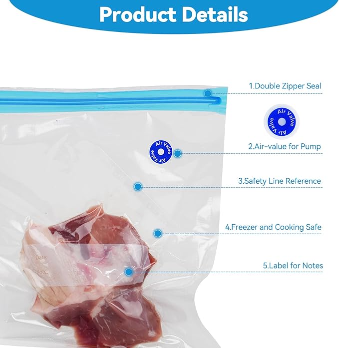 O2frepak 15 Pack Reusable Sous Vide Bags,BPA-Free Vacuum Seal Bags of 3 Sizes with Pump and 2 Seal Clips for Sous Vide Cooking and Food Storage