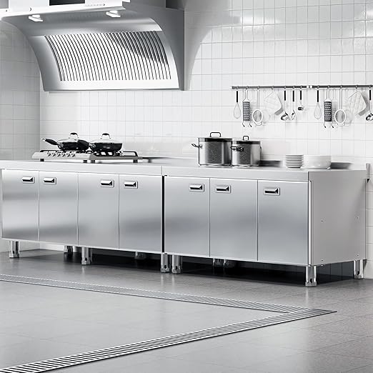 WWK 59" Stainless Steel Table with Cabinet, Commercial Kitchen Table for Prep & Work, Heavy Duty Kitchen Cabinet with 3 Doors for Restaurant, Hotel, Garage, Cafe and Outdoor