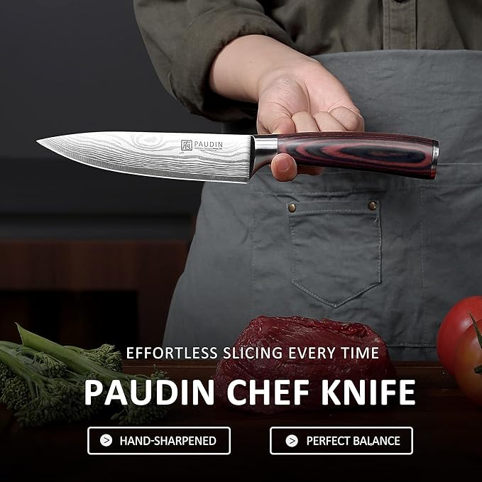 PAUDIN Chef Knife, 6 Inch Sharp Kitchen Knife, High Carbon Stainless Steel Utility Knives with Ergonomic Handle, Small Knifes for Home and Restaurant