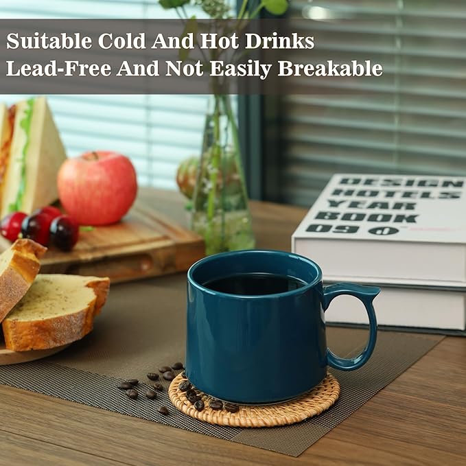 Coffee Mugs Gift Set of 4, Large 19 oz Stackable Ceramic Coffee Mug, Coffee Cups with Large Handle for Latte, Cappuccino, Milk, Dishwasher & Microwave Safe, Ideal Gift for Men, Women - Blue