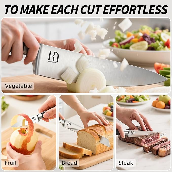 Premium Knife Set 15 Pcs Quality Kitchen Knife Set with Block, Japanese High Carbon Stainless Steel Razor Sharp Knife Block Set, Acacia Wood Block Knife Set with Ergonomic Full-tang Handle