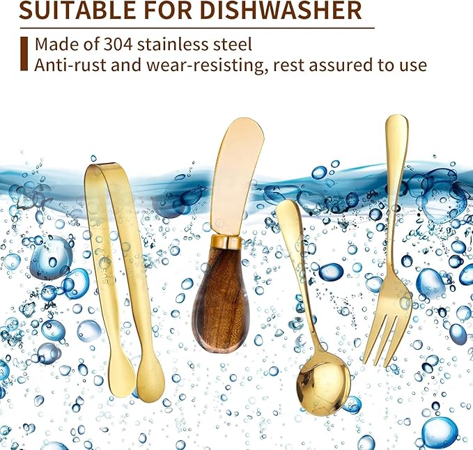 Charcuterie Accessories (14 Pcs), Cheese Spreaders for Charcuterie Board, Mini Serving Spoons, Forks and Mini Serving Tongs - Charcuterie Utensils for Butter, Cheese and Pastry Making