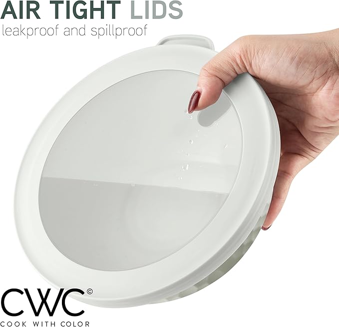 COOK WITH COLOR Mixing Bowls with Lids - 12 Piece Plastic Nesting Bowls Set includes 6 Prep Bowls and 6 Lids, Non Slip Bottom and Embossed Design - Microwave Safe (Sage)