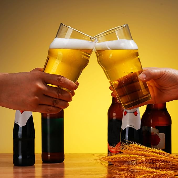 Beer Glasses Set of 4, 16 oz Pilsner Beer Pint Glasses, Classics Craft Wheat Beer Glasses Drinking Set, Beer Mug Glassware Gift (Set of 4-B)