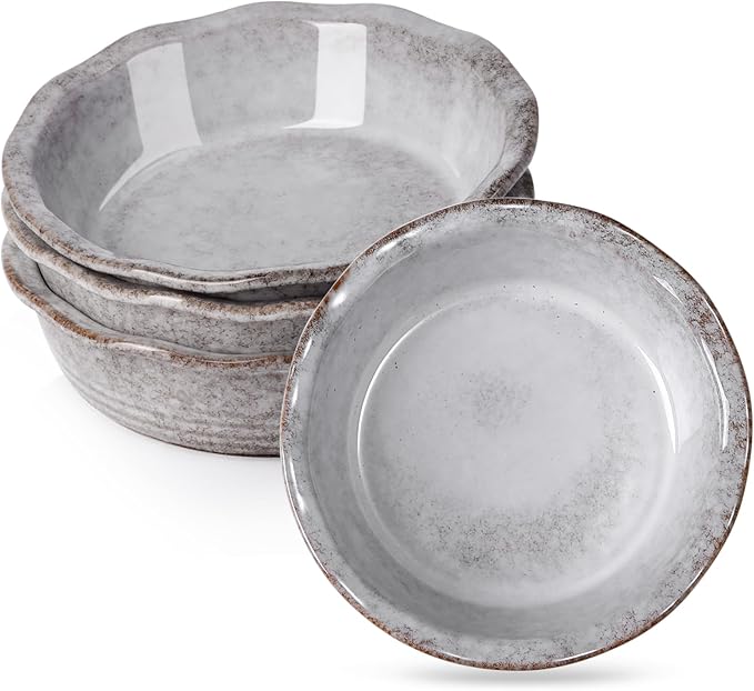 NUTRIUPS Small Pie Pans Set of 4, 6.5 Inch Ceramic Mini Pot Pie Baking Dishes, Oven Safe (6.5in, Grey, 4PCS)