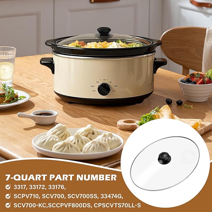 Oval Glass Lid 7 Quart Replacement for Crock Pot 7qt Slow Cooker SCV700SS and for Hamilton Beach Slow Cooker SCV700, 33474G, SCV700-KC, SCV700SS Replacement Oval 7 Quart Lids