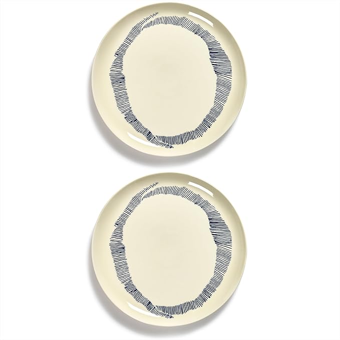 White Blue Dinner Plates | Feast tableware by Ottolenghi | Dishes Set for 2 | Stoneware Microwave Safe Plates | Dish Set | Farmhouse Kitchen and Dinnerware Sets | Luxury