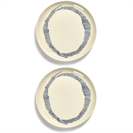 White Blue Dinner Plates | Feast tableware by Ottolenghi | Dishes Set for 2 | Stoneware Microwave Safe Plates | Dish Set | Farmhouse Kitchen and Dinnerware Sets | Luxury