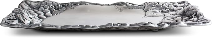Arthur Court Metal Bread Serving Tray Grape Pattern Sand Casted in Aluminum with Artisan Quality Hand Polished Design Tarnish-Free 6 inch x 12 inch