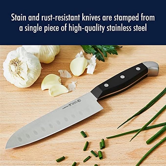 HENCKELS Statement Razor-Sharp Hollow Edge Santoku Knife 5 inch, German Engineered Informed by 100+ Years of Mastery, Black/Stainless Steel