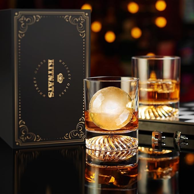 Hand Blown Crystal Old Fashioned Whiskey Glasses Rocks Glasses Drinking Cocktail Bourbon Scotch Rum Vodka Liquor 12 OZ - set of 2 Gifts for Men