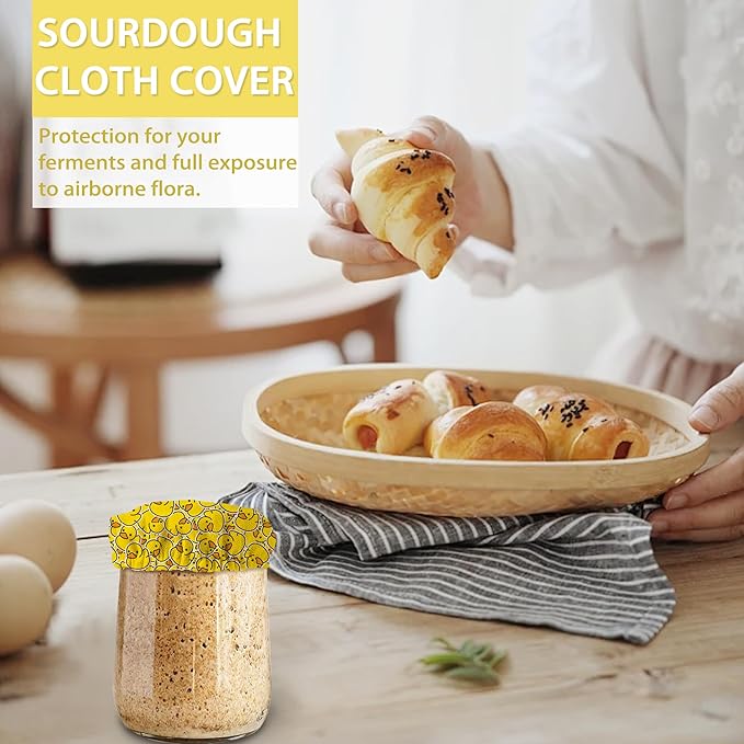 Cute Yellow Ducks Sourdough Starter Jar Covers Reusable,Breathable Fabric Lids for Mason Jars,Wide Mouth and Regular Mouth(5 Pack)