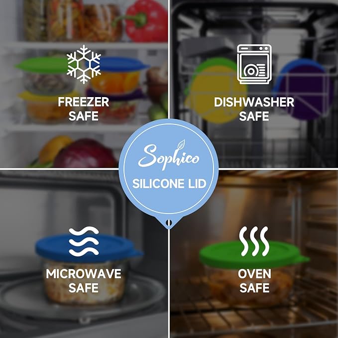Sophico 4 Cup Round Silicone Storage Cover Lids Replacement for Anchor Hocking and Pyrex 7201-PC Glass Bowls (Container not Included) (Purple-Blue)