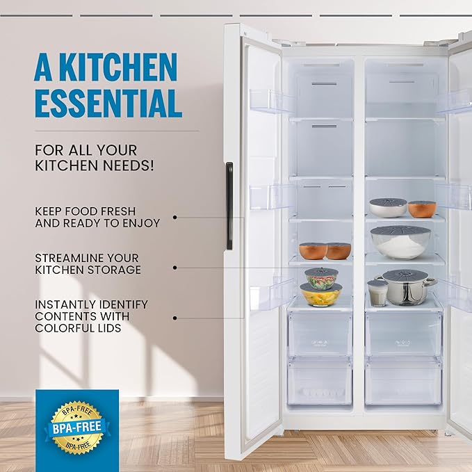 Microwave Cover Silicone Lids - Set of 5: 6, 8, 10, 12 and 13.8 inches - Suction Covers for Pots, Pans, Bowls, Cups, Skillets - Splatter Protection - Easy Food Storage - BPA Free