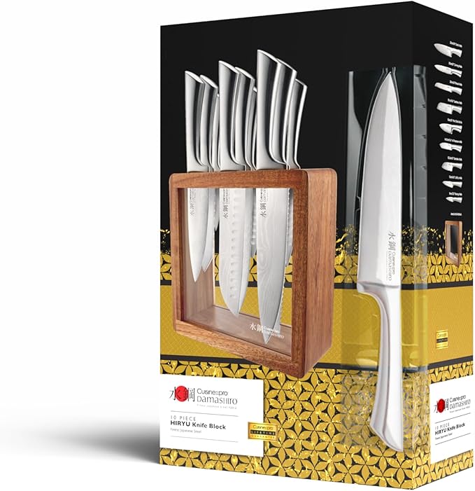 Cuisine::pro Damashiro Knife Block (Hiryu, 10-Piece Set) - Premium Japanese Steel Knife Set