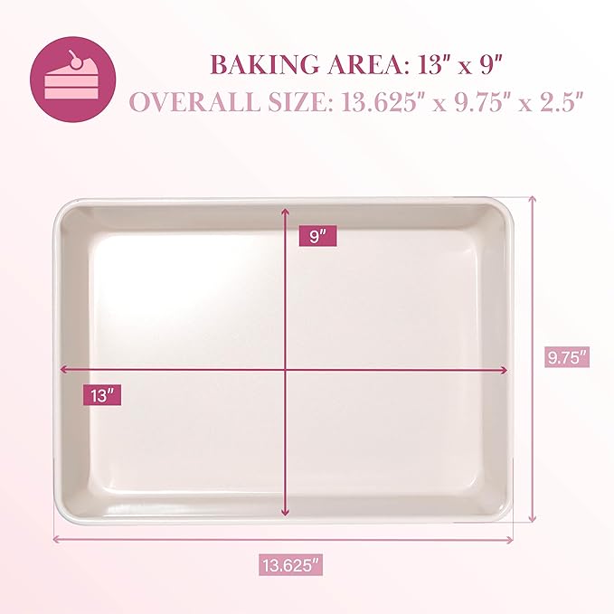 Paris Hilton Nonstick Carbon Steel Bakeware Collection, 13-Inch x 9-Inch Multipurpose Pan, Dishwasher Safe, Made without PFOA and PFAS, Pink Cream Two-Tone